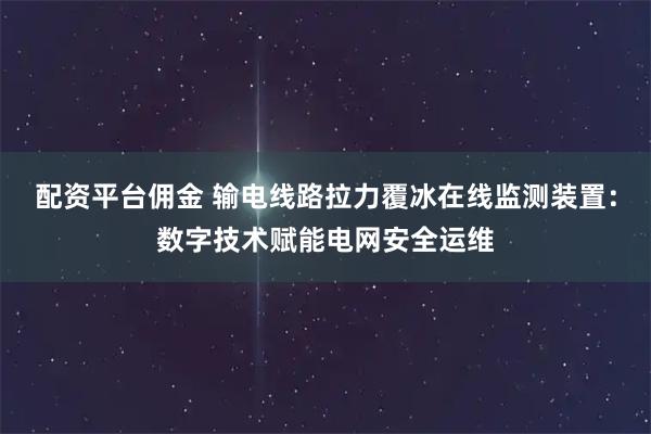 配资平台佣金 输电线路拉力覆冰在线监测装置：数字技术赋能电网安全运维